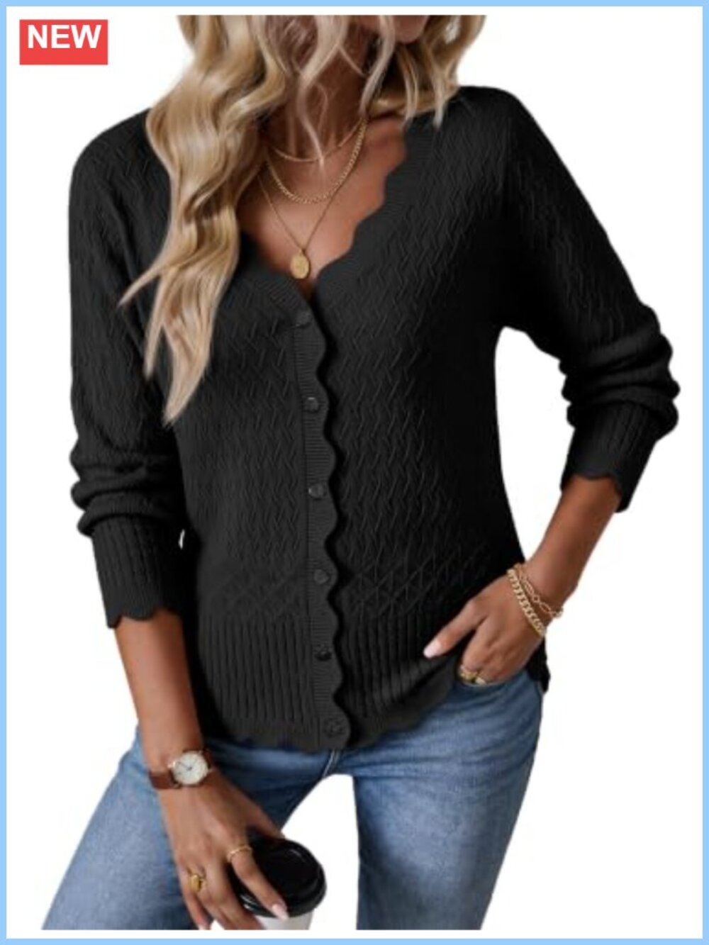 Women's Lightweight Button Up Crochet Cardigan Boho Fall Sweater